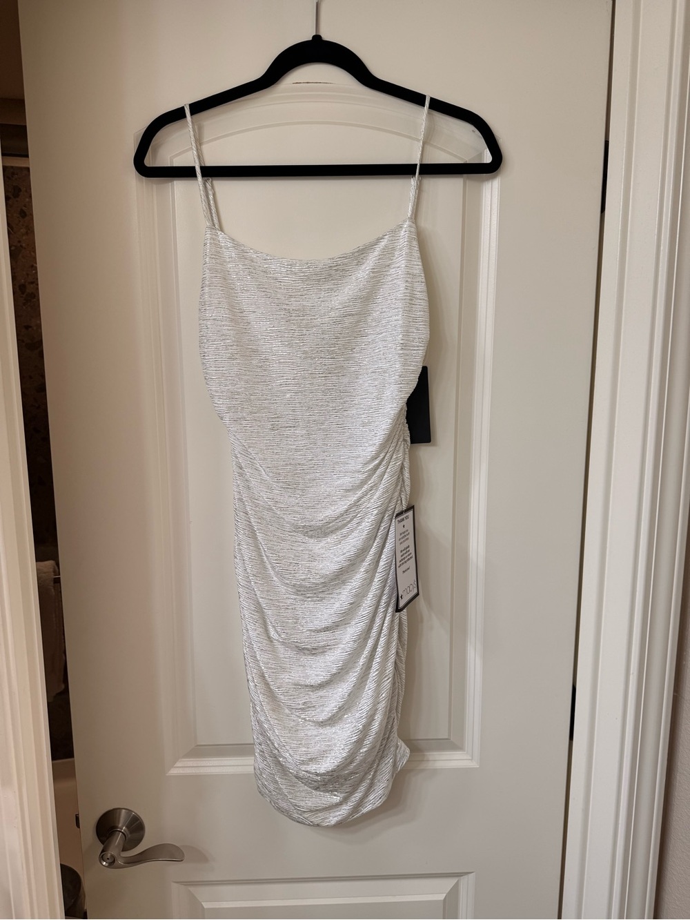 City Studio Silver Shimmer Cowl Ruched Mini Dress